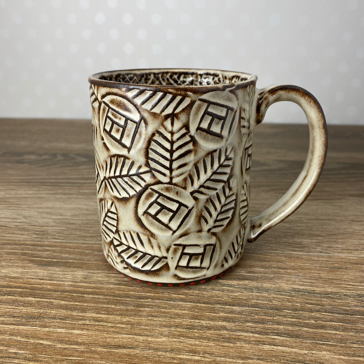 Textured Stoneware Coffee Mug with Roses