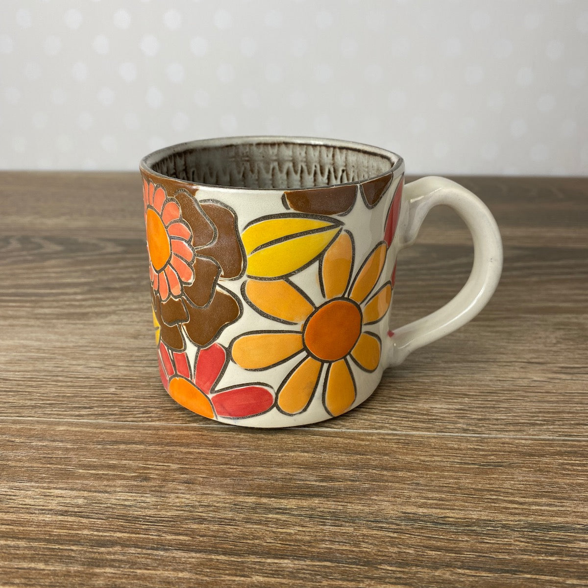 Handpainted Stoneware Mug | 1960's Floral