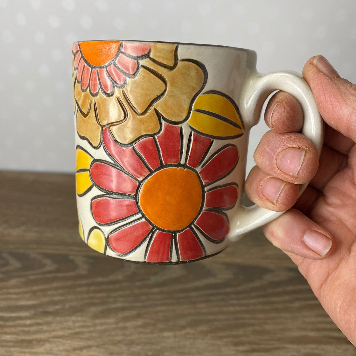 Handpainted Stoneware Mug | 1960's Floral