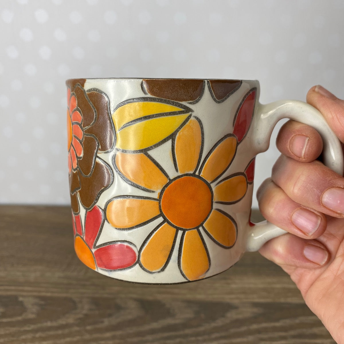 Handpainted Stoneware Mug | 1960's Floral