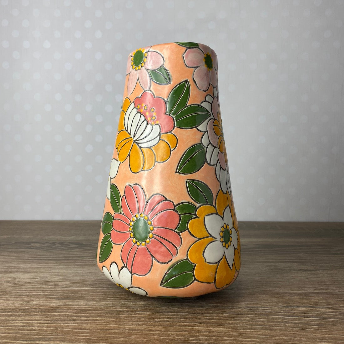 Peach and Pink Floral Vase