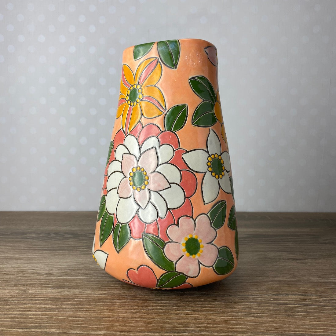 Peach and Pink Floral Vase