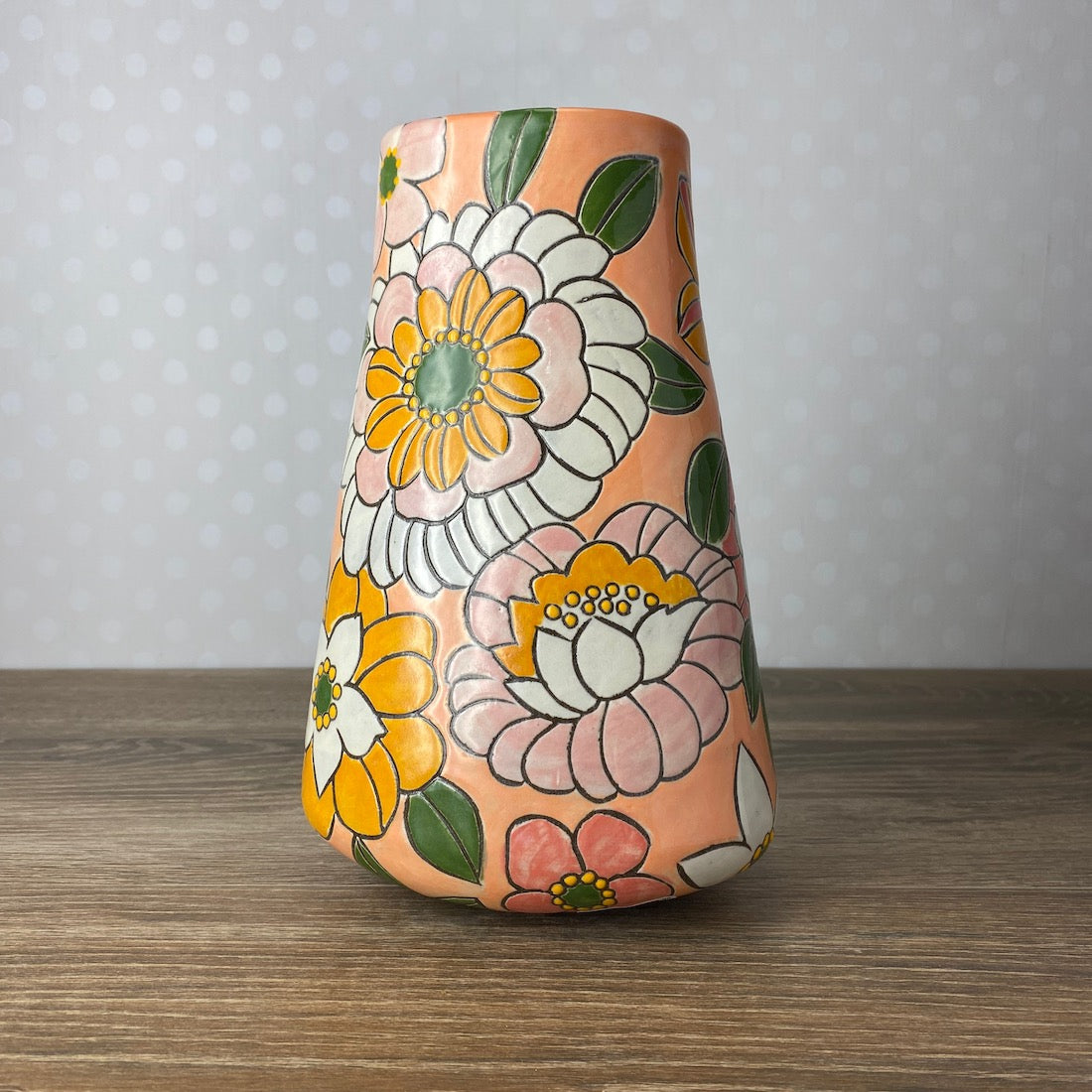 Peach and Pink Floral Vase