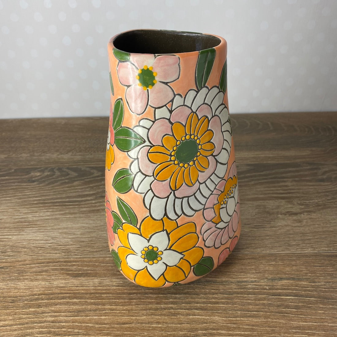 Peach and Pink Floral Vase