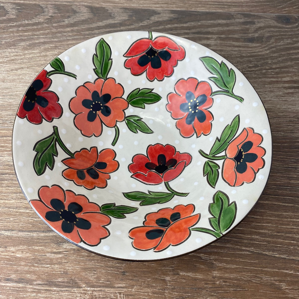 Vintage Floral Bowl with Red Poppies