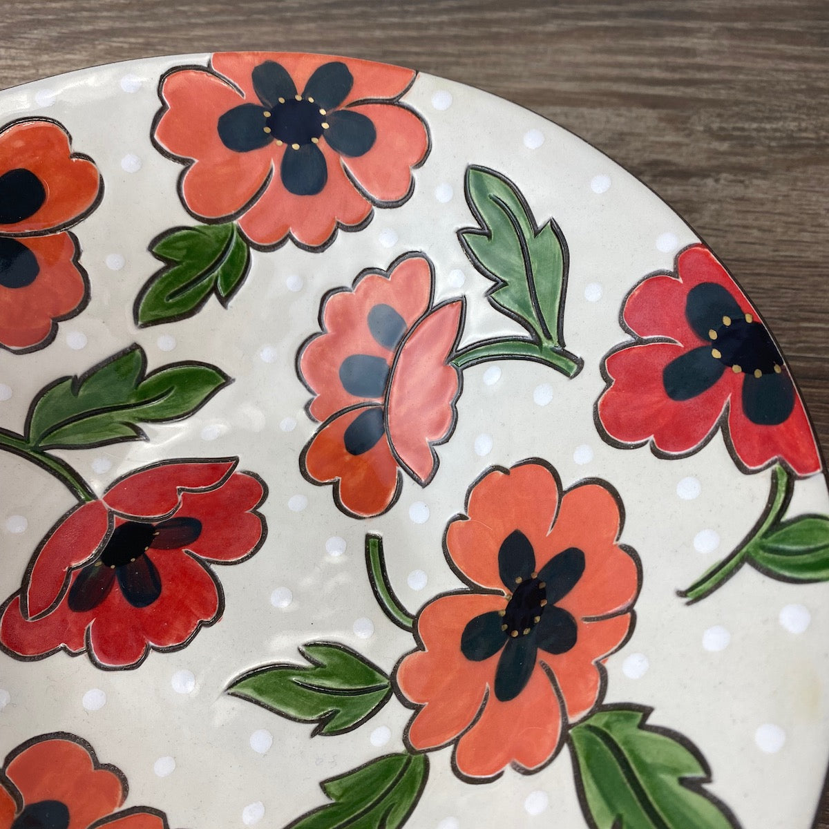 Vintage Floral Bowl with Red Poppies