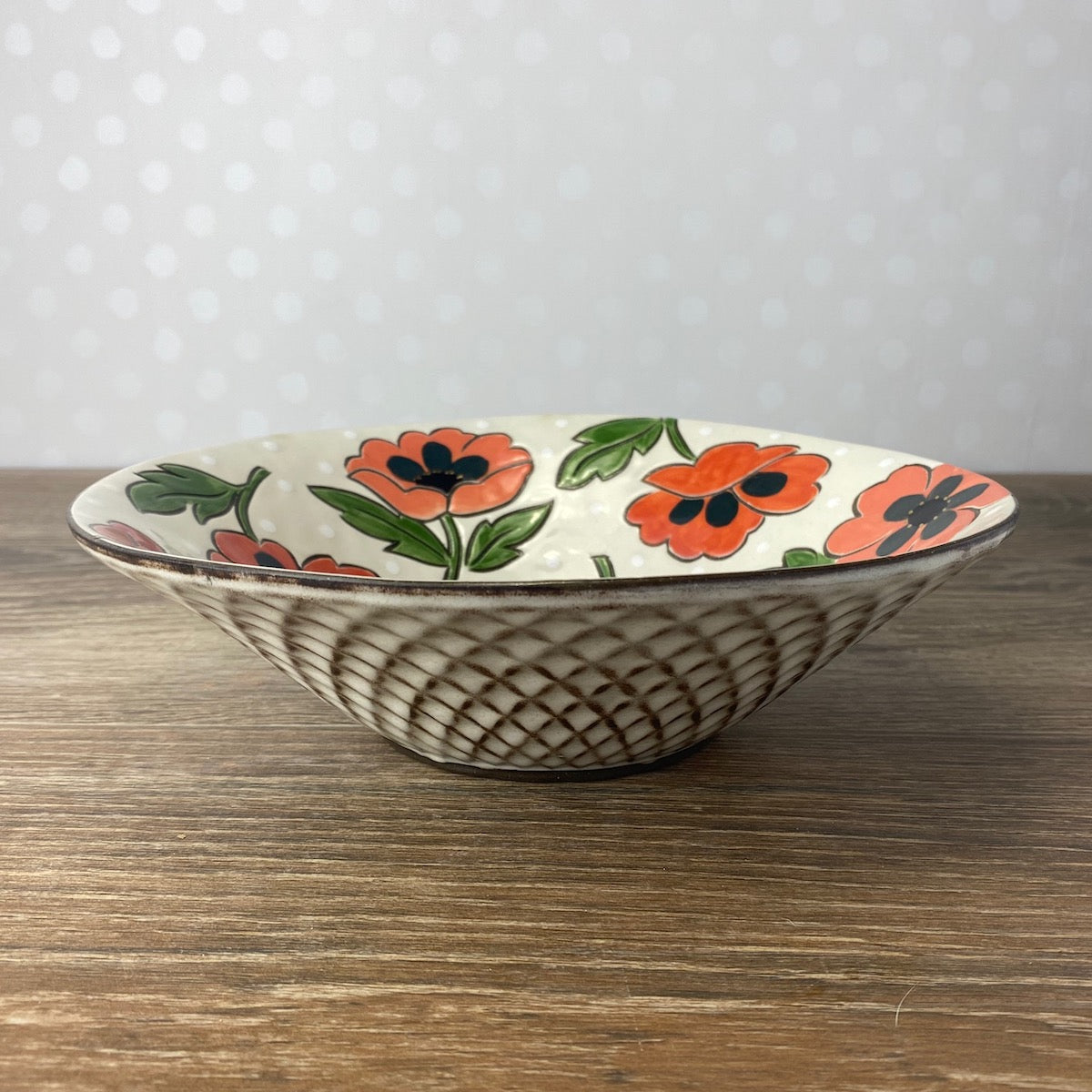 Vintage Floral Bowl with Red Poppies