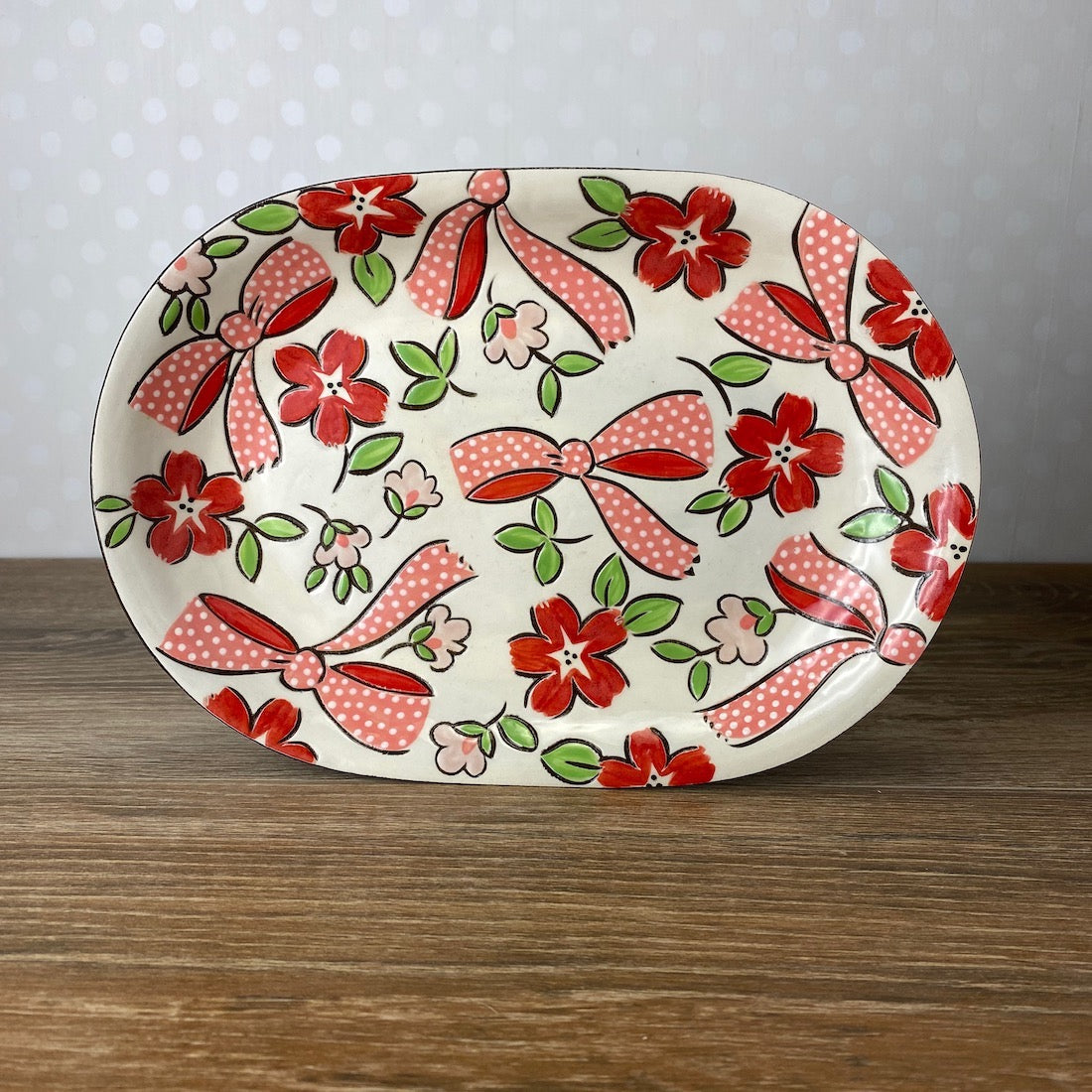 Pink Ribbon Hand Painted Small Platter | Plate