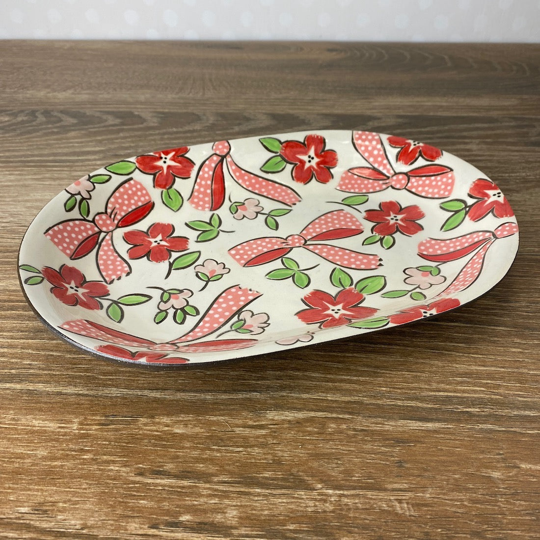 Pink Ribbon Hand Painted Small Platter | Plate