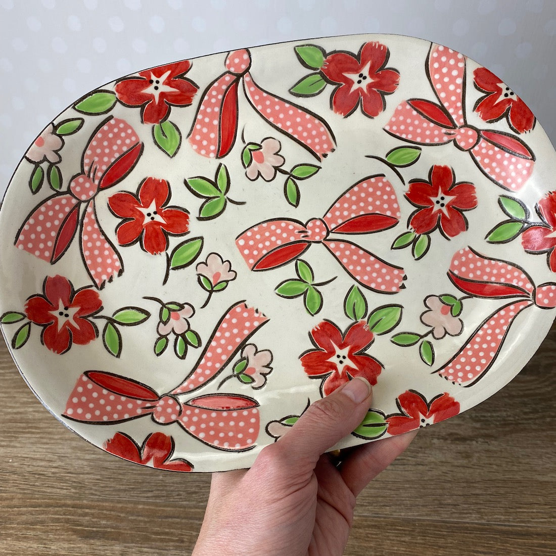 Pink Ribbon Hand Painted Small Platter | Plate