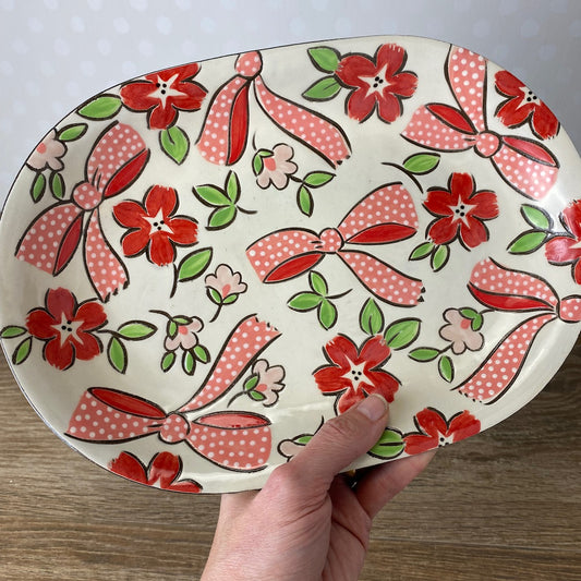 Pink Ribbon Hand Painted Small Platter | Plate