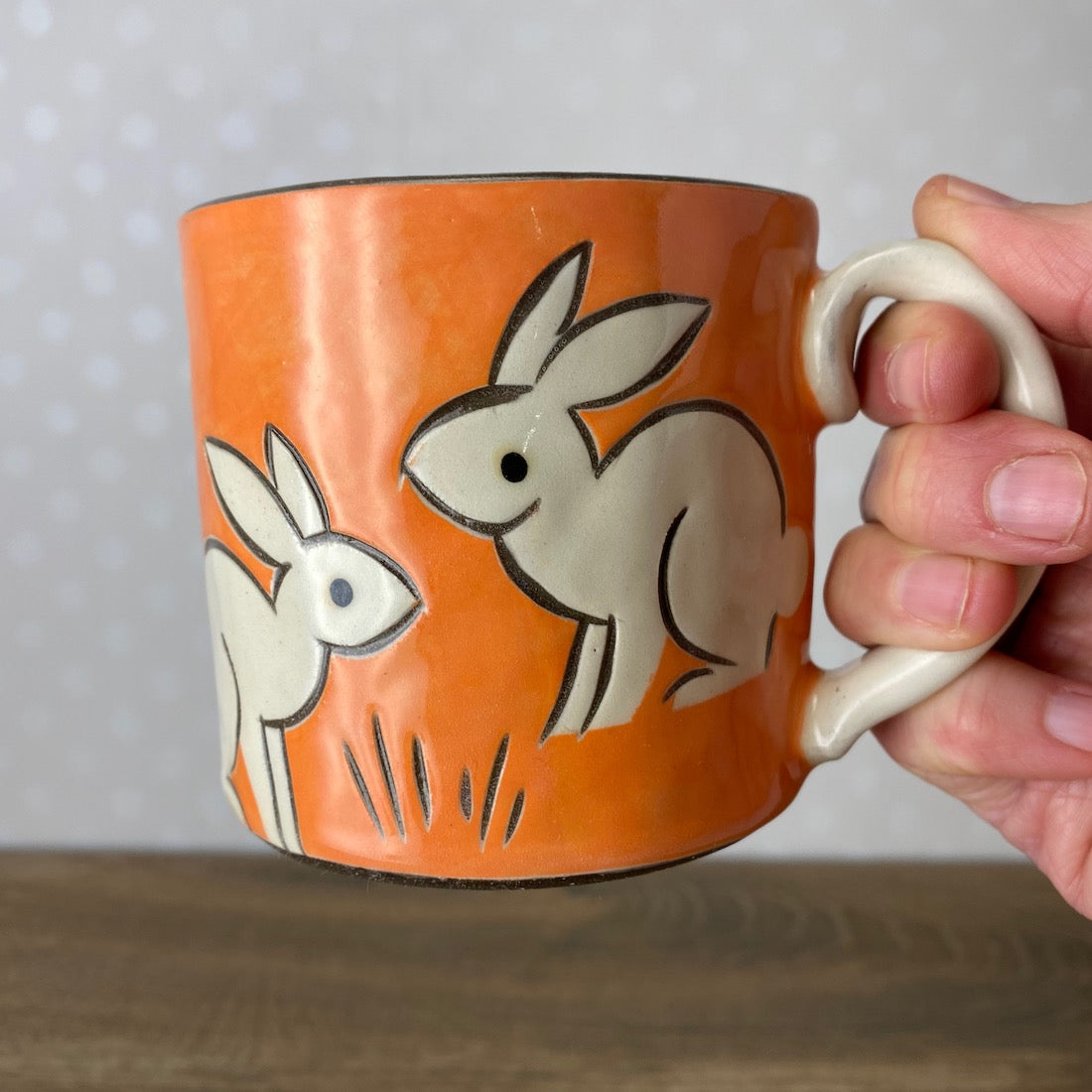 Charming Stoneware Mug with Rabbits