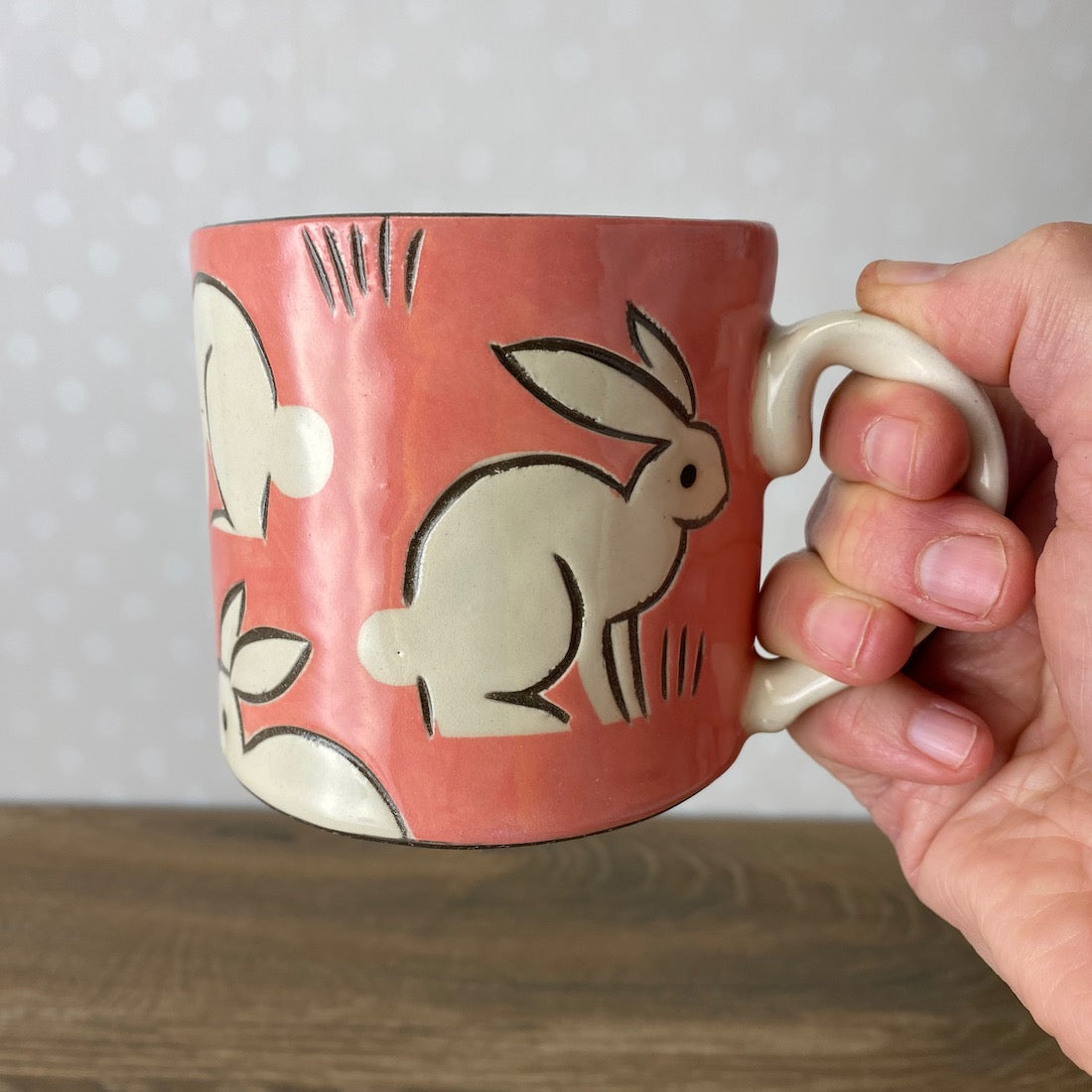 Charming Stoneware Mug with Rabbits