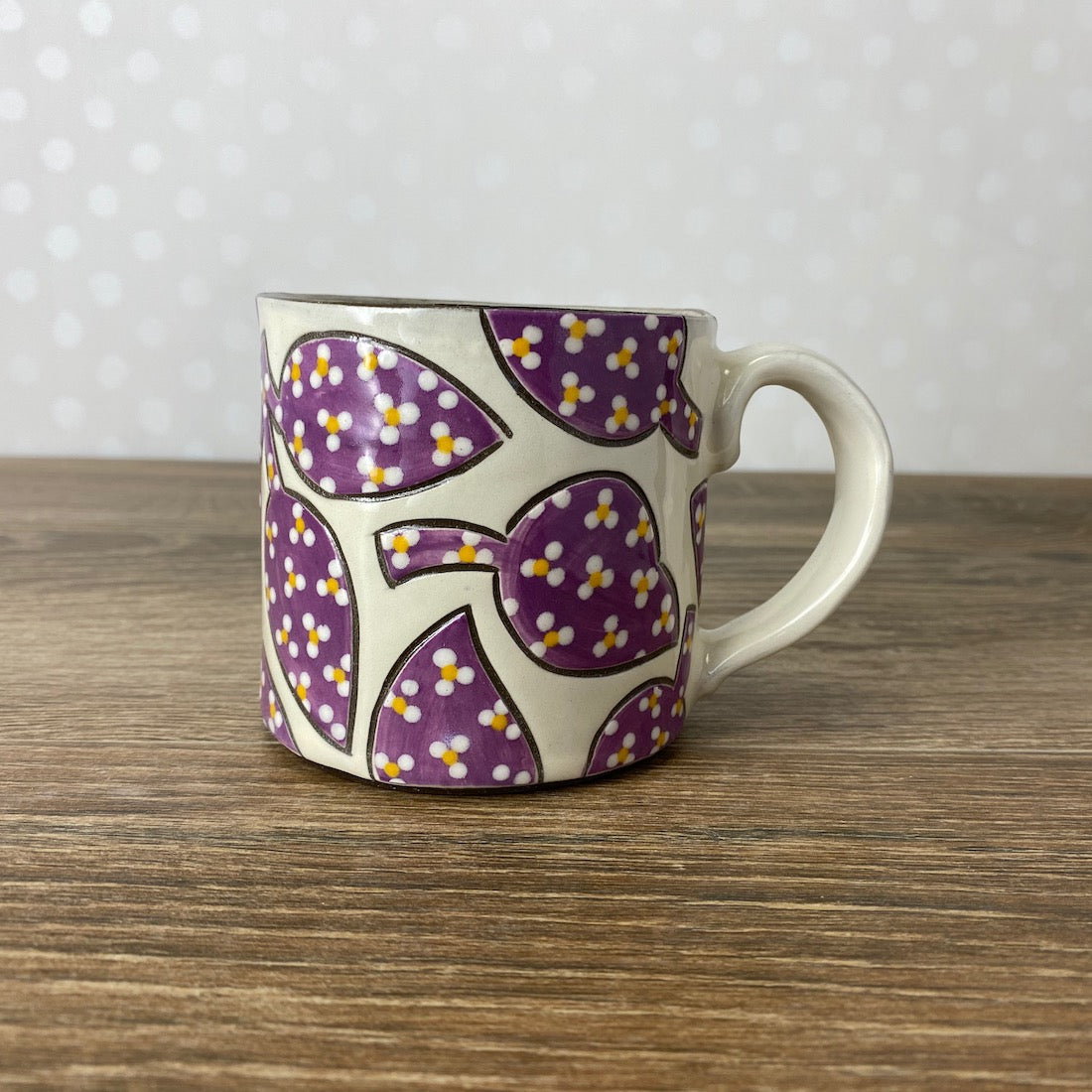 Handpainted Stoneware Mug | Purple Calico Leaves