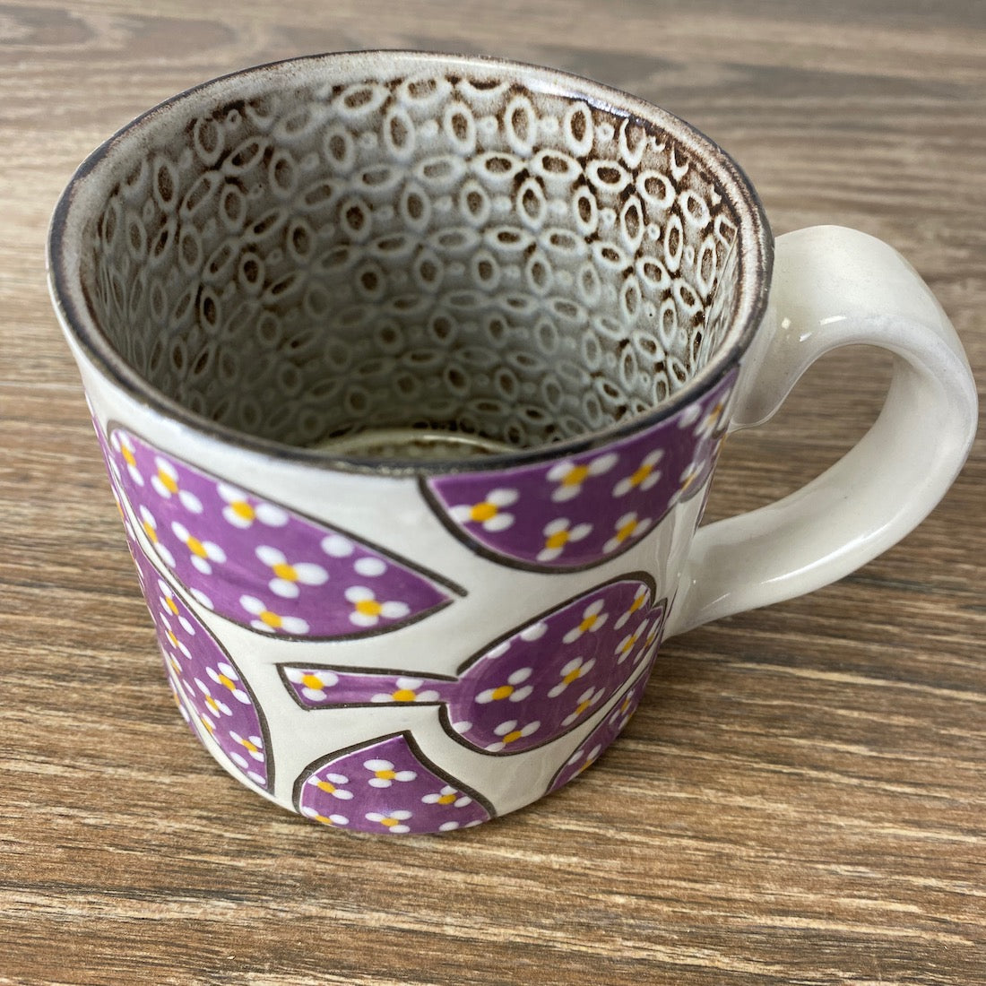 Handpainted Stoneware Mug | Purple Calico Leaves