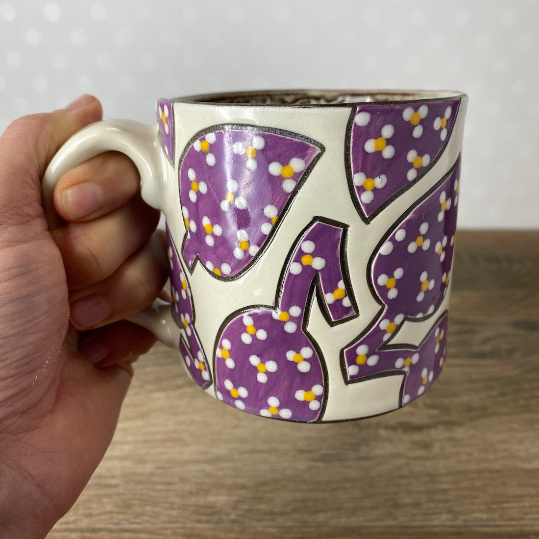 Handpainted Stoneware Mug | Purple Calico Leaves