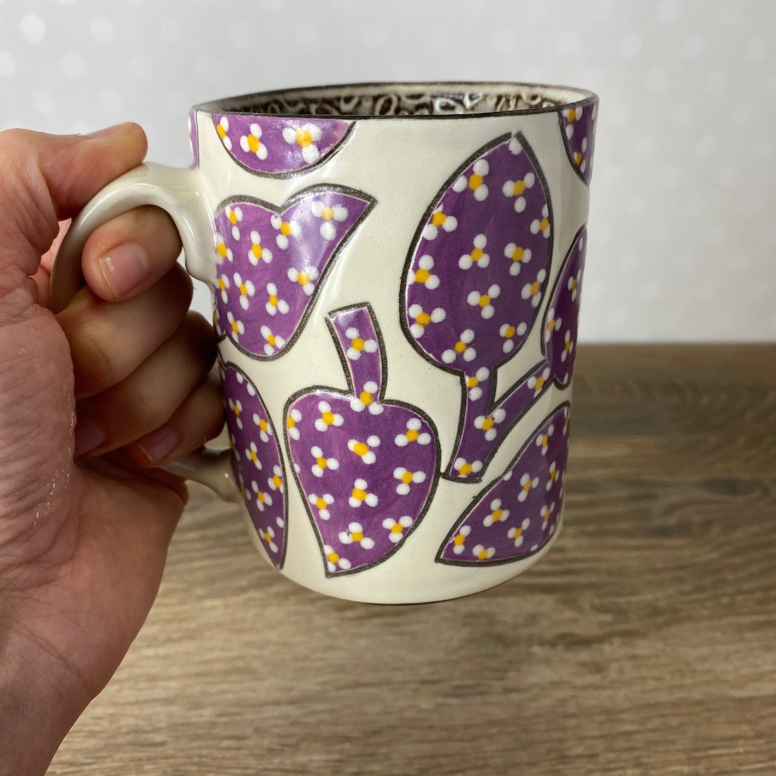 Handpainted Stoneware Mug | Purple Calico Leaves