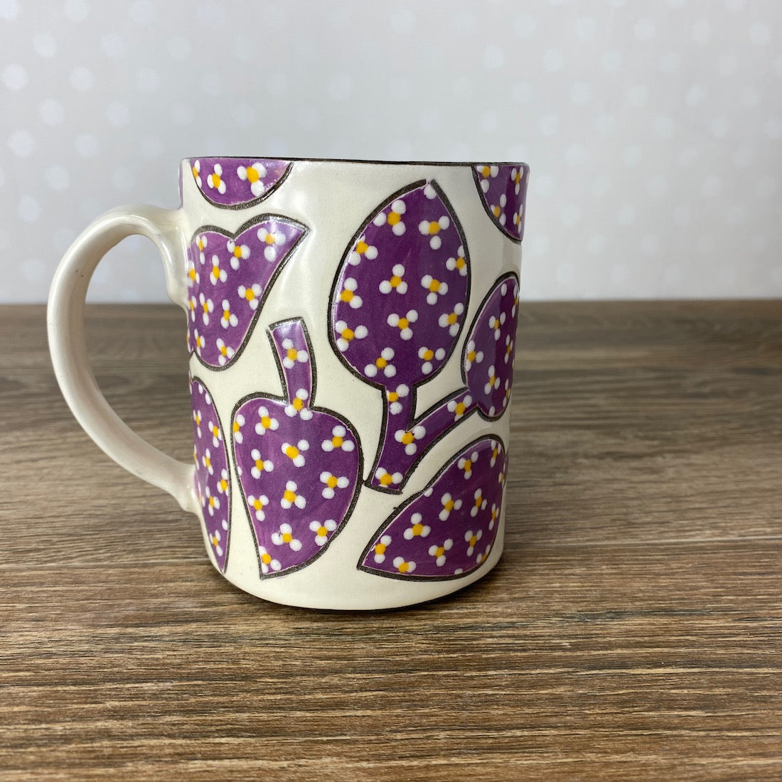 Handpainted Stoneware Mug | Purple Calico Leaves
