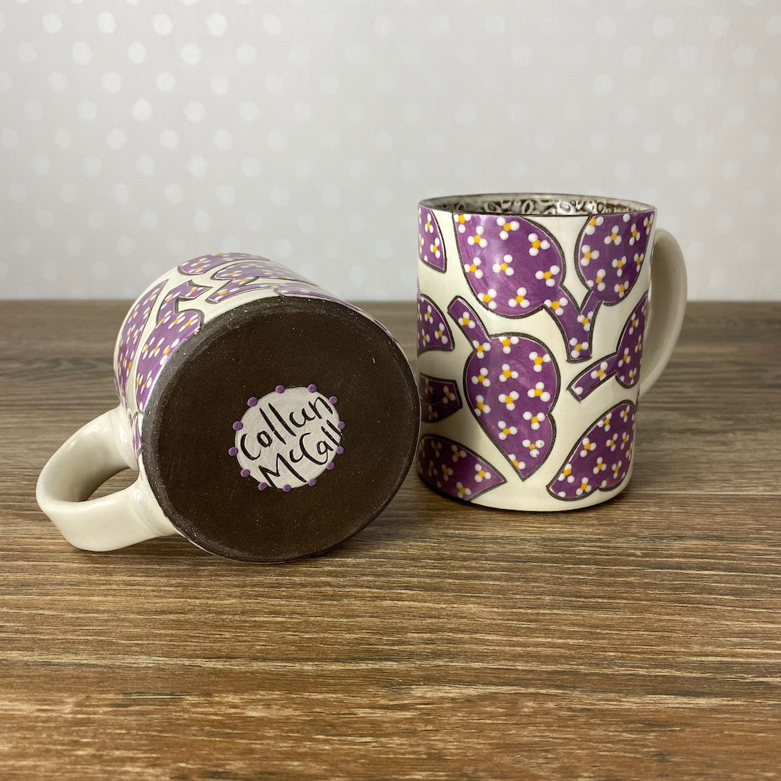 Handpainted Stoneware Mug | Purple Calico Leaves