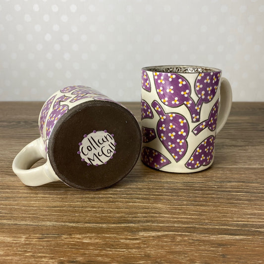 Handpainted Stoneware Mug | Purple Calico Leaves