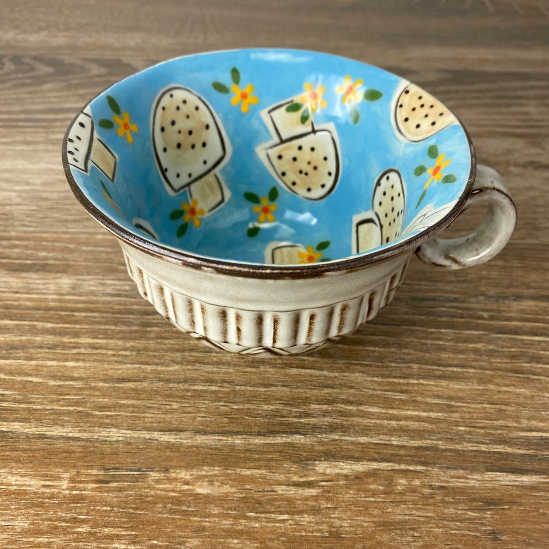 Hand Painted Soup Bowl | Blue Mushrooms