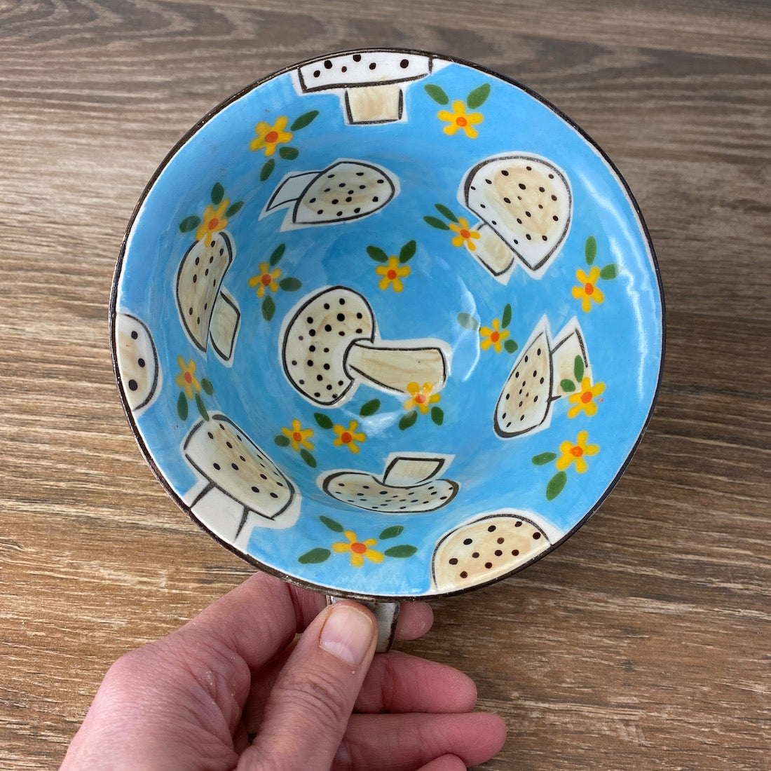 Hand Painted Soup Bowl | Blue Mushrooms