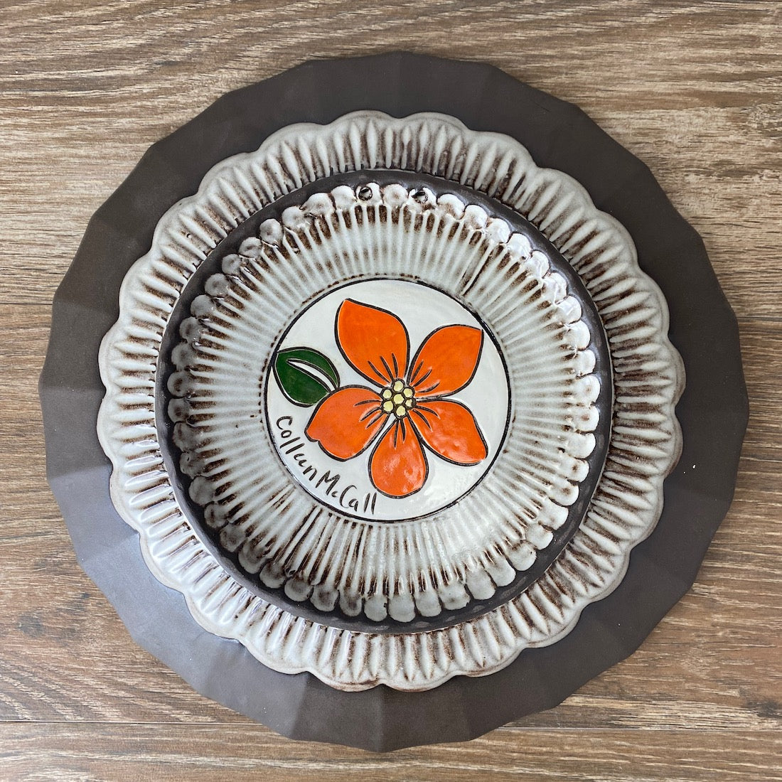 Green Round Hand Painted Platter