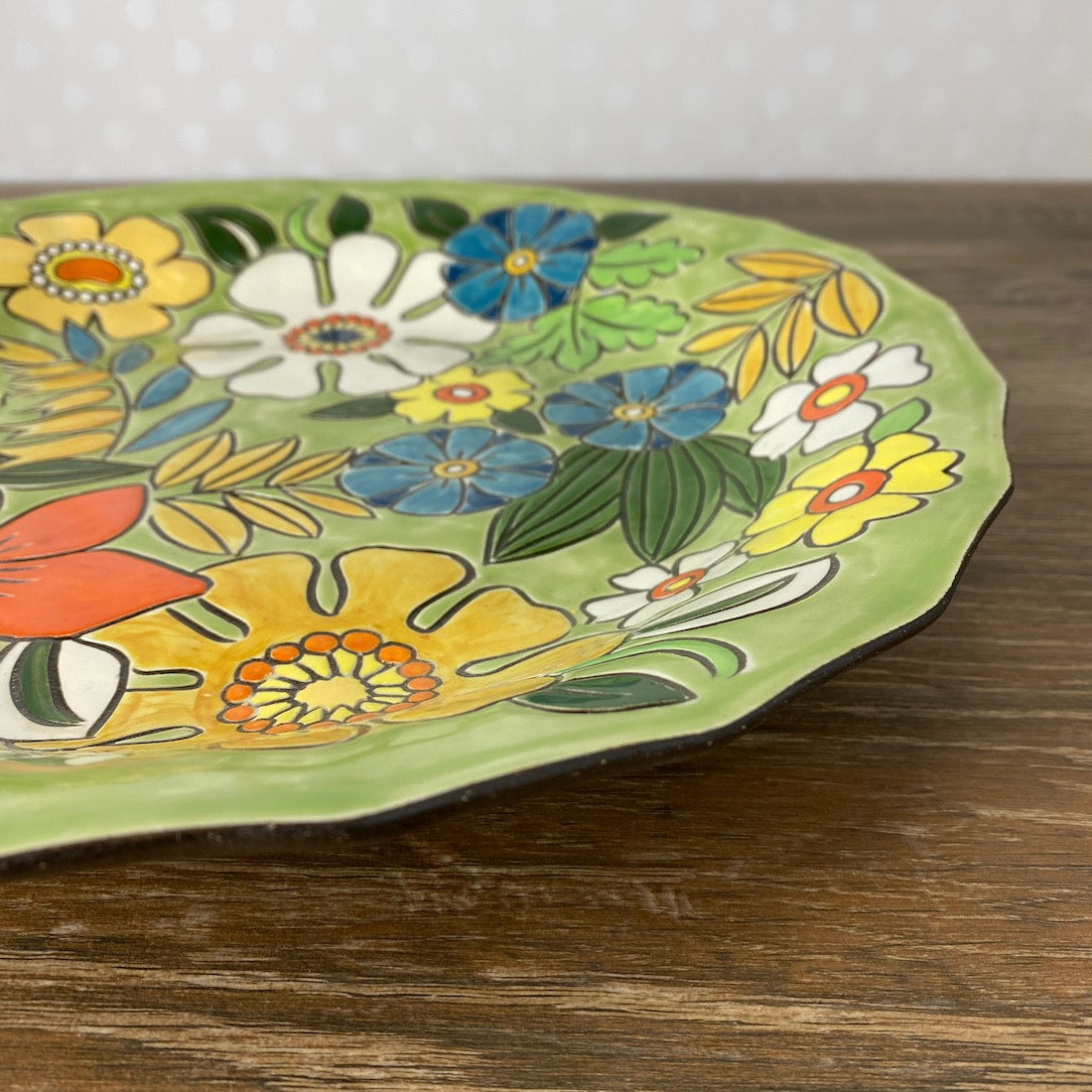 Green Round Hand Painted Platter