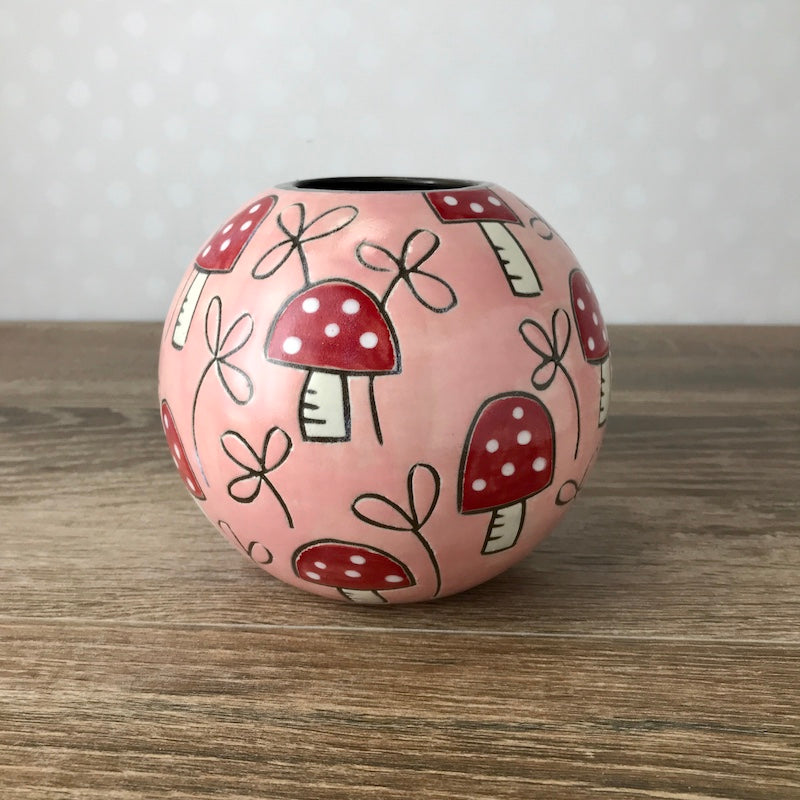 Pink Vase with Mushrooms